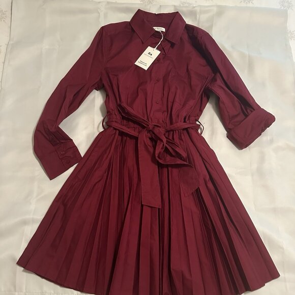 Free Assembly Mini Shirtdress Women’s Size L Burgundy Pleated with Long Sleeves - Picture 1 of 4